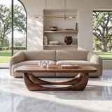 Sculptural Coffee Table with Curved Base | Organic Modern Rounded Rectangle Center Table