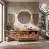 Modern Floating Bathroom Vanity with Wave Carved Cabinet, Open Shelf & Storage Drawer TH003-1MBE1JF