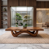 Sculptural Rectangular Coffee Table with Curved Base | Organic Modern Center Table