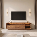 Curved TV Stand with 2 Drawers & Open Shelves | Modern Media Console TH003-5KNE4OQ