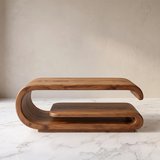 Modern Waterfall Coffee Table with Open Shelf | Contemporary Curved Center Table for Living Room TH003-6318
