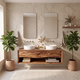 Floating Bathroom Vanity with 2 Sculpted Wave Drawers & Large Open Storage Shelf