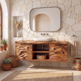 Organic Floating Bathroom Vanity with Cabinets, Open Shelves & Sculpted Wave Front TH003-7IJS3HC