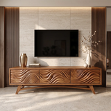Carved Wave TV Stand with 3 Cabinets | Sculptural Modern Media Console TH003-1PAI9SF