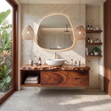 Floating Bathroom Vanity with Cabinet, Two Drawers & Open Shelf | Modern Live Edge Bathroom Vanity TH003-4SBL5MC