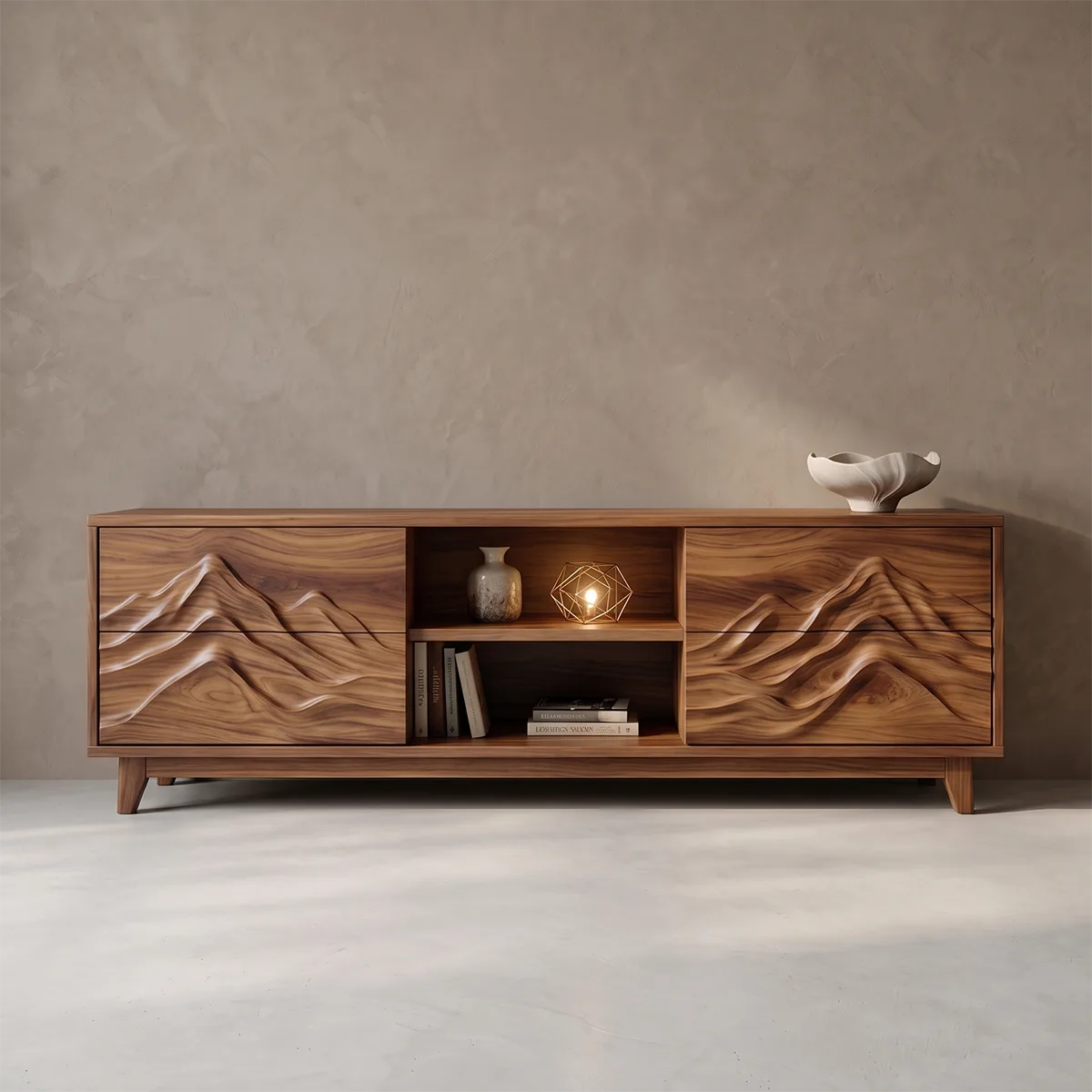 Carved Mountain TV Stand with 4 Cabinets | Modern Media Console TH003-4VZB9ZR