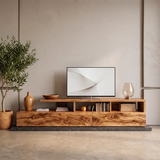 Modern TV Stand with 3 Drawers & Open Shelves | Organic Media Console TH003-4VZY8SF
