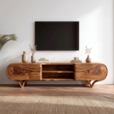Curved 2-Door TV Stand with Open Shelves | Sculptural Modern Media Console