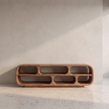 Sculptural Curved TV Stand with 6 Open Shelves | Modern Media Console