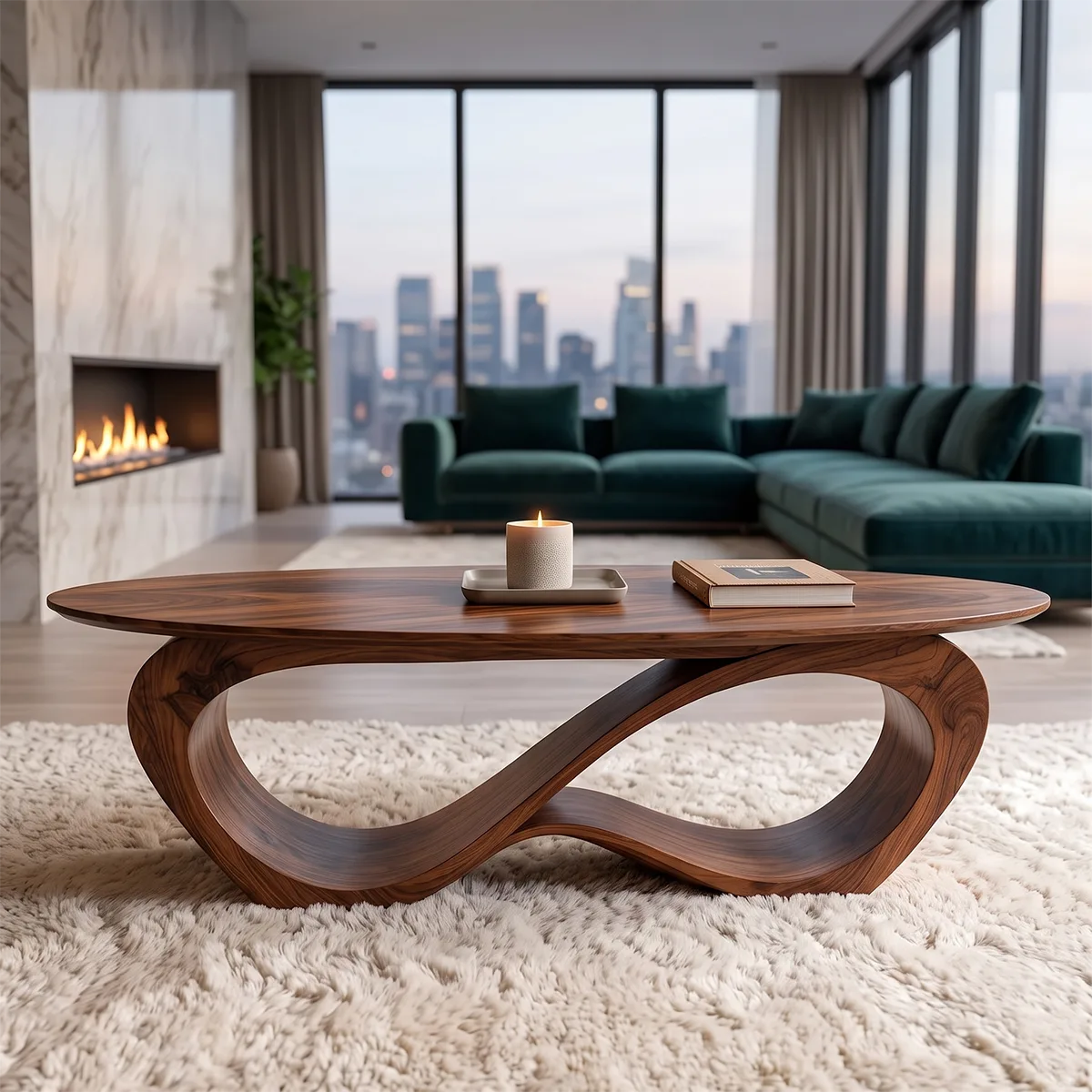 Sculptural Oval Coffee Table | Organic Modern Wave Base Living Room Center Table