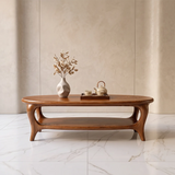 Modern Oval Coffee Table with Shelf | Sculptural Organic Center Table TH003-8066