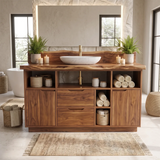 Freestanding Live Edge Bathroom Vanity with Drawers, Cabinets & Open Storage | Modern Wood Vanity