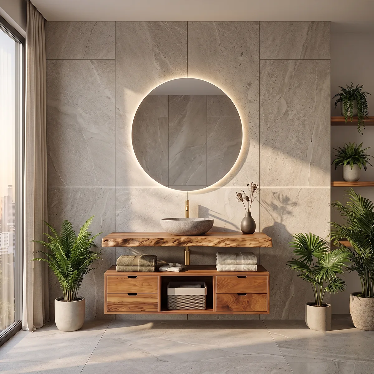 Live Edge Bathroom Vanity | Modern Floating Vanity with Storage Drawers TH003-2PAL7VO