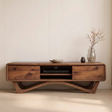 Modern TV Stand with 2 Cabinets & Open Shelves | Sculptural Media Console