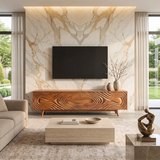 Topographic Relief TV Stand with Dual Cabinets & Center Drawers | Modern Media Console TH003-1QEW8AF