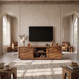 Wave Carved TV Stand with 2 Cabinets & Open Shelves | Media Console TH003-6UCU1VC