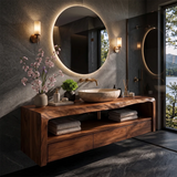 Floating Solid Wood Bathroom Vanity | Live Edge Bathroom Vanity with 3 Soft-Close Drawers and Open Shelf TT006-5FPH5WZ