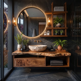 Live Edge Floating Bathroom Vanity with Drawers & Open Shelf | Solid Wood Wall Mounted Bathroom Vanity TT006-9VCQ2QP