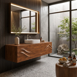 Floating Bathroom Vanity with 3 Doors | Sculpted Wave Front & Handleless Design