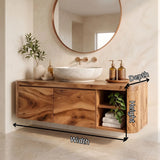 Floating Solid Wood Bathroom Vanity | Wall Mounted Single Sink Vanity with 2 Hinged Cabinets & Open Shelf TT006-6DFI9SI