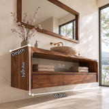 Floating Solid Wood Bathroom Vanity | Live Edge Bathroom Vanity with 3 Soft-Close Drawers and Open Shelf TT006-5FPH5WZ