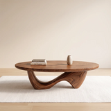 Sculptural Coffee Table with Curved Wave Base | Organic Oval Center Table
