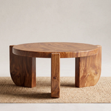 Modern Round Coffee Table with 3 Sculptural Panel Legs | Organic Contemporary Living Room Table
