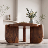 Modern Round Coffee Table with 3 Sculptural Panel Legs | Organic Contemporary Living Room Table