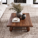 Rounded Rectangle Coffee Table with Slatted Storage Shelf | Modern Organic Center Table