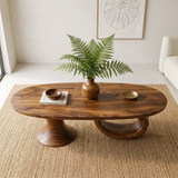 Sculptural Wood Coffee Table with Asymmetrical Pedestal Legs | Organic Modern Oval Center Table