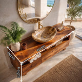 Freestanding Solid Wood Bathroom Vanity | Live Edge Bathroom Vanity with Open Shelf & Three Drawers TT006-7CUG6CN