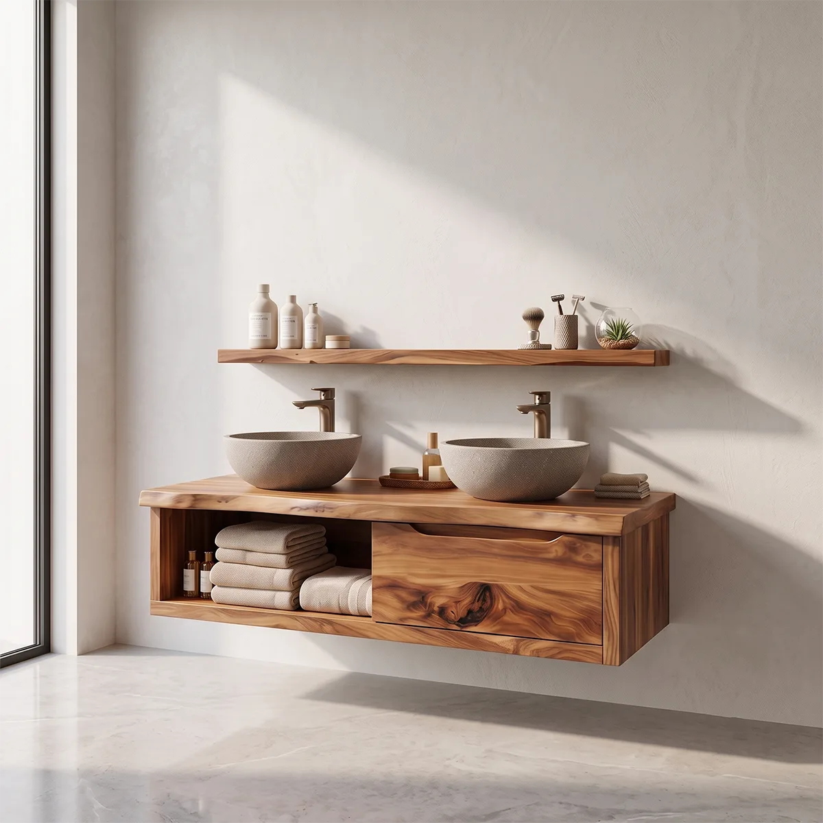Modern Floating Bathroom Vanity with Large Drawer & Open Storage Compartment