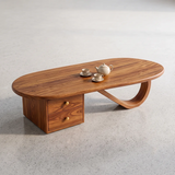 Modern Oval Coffee Table with Storage Drawers | Sculptural Contemporary Center Table for Living Room TH003-5102