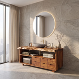 Live Edge Bathroom Vanity with Open Shelving & Multi-Drawer Storage TH003-9EZH8IM