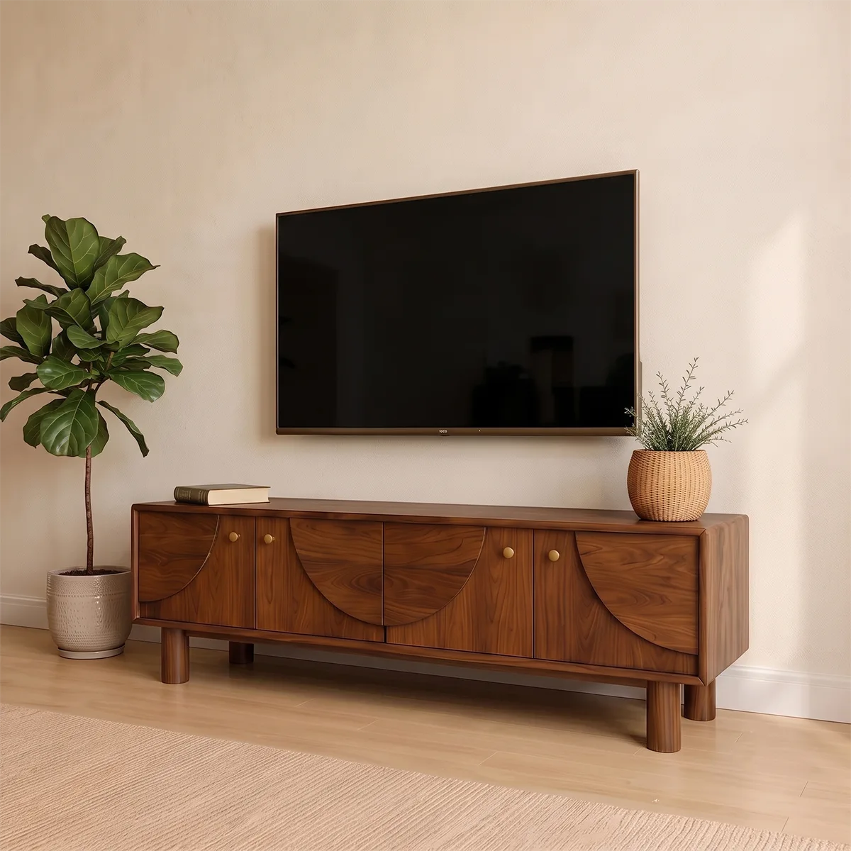 4-Door Mid-Century Modern TV Stand | Geometric Media Console