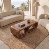 Sculptural Rectangular Coffee Table with Open Shelf | Organic Modern Rounded Center Table