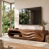 Modern Organic TV Stand with Open Shelving & Dual Sculpted Storage Cabinets TT006-6RWN8II