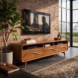 Modern Wave Front TV Stand with 3 Drawers & Open Storage | Curved Entertainment Console