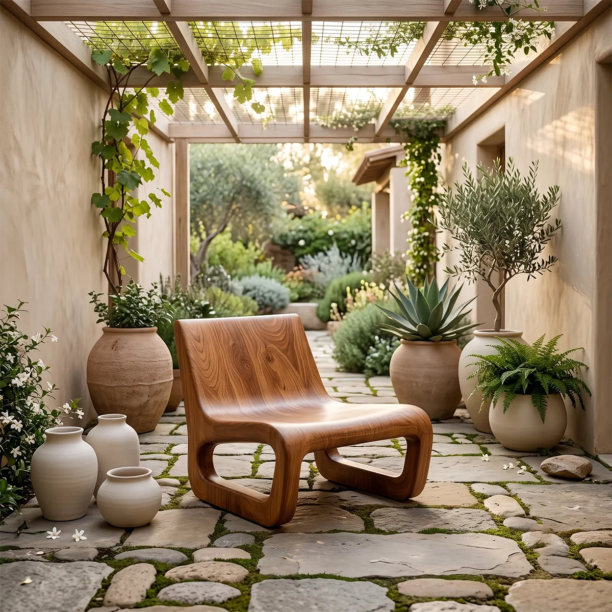 Sculptural Lounge Chair with Rounded Loop Base | Organic Modern Wood Accent Chair