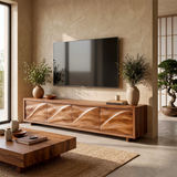 Modern TV Stand with 4 Enclosed Storage Compartments & Sculpted Wave Fronts