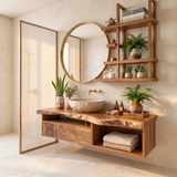 Live Edge Floating Bathroom Vanity with Drawers & Open Shelf | Solid Wood Wall Mounted Bathroom Vanity TT006-9VCQ2QP