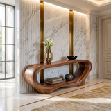 Organic Modern Console Table with Open Display Shelf & Sculptural Curved Design TT006-3660