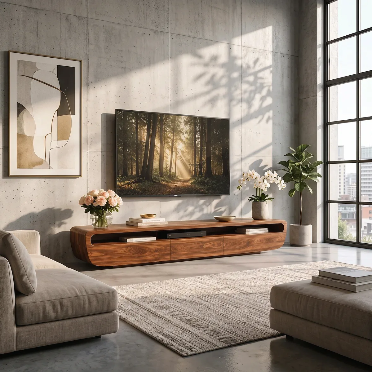 Modern TV Stand with Open Display Shelf & Three Hidden Drawers TT006-9LJE1TC
