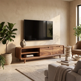 Organic Modern TV Stand with Open Shelving & Hidden Storage Cabinets TT006-4EGA5YH