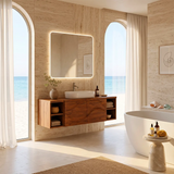Floating Bathroom Vanity with 2 Carved Wave Doors & 4 Open Storage Compartments
