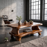 Organic Solid Wood Coffee Table with Storage Shelf | Modern Live Edge Center Table TT006-8710