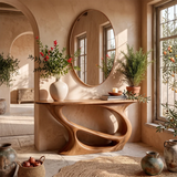 Organic Modern Console Table with Sculptural Double-Loop Base for Entryway TT006-6035