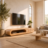 Organic Modern TV Stand with Open Shelf & Two Sculpted Storage Cabinets TT006-8YEU8CV