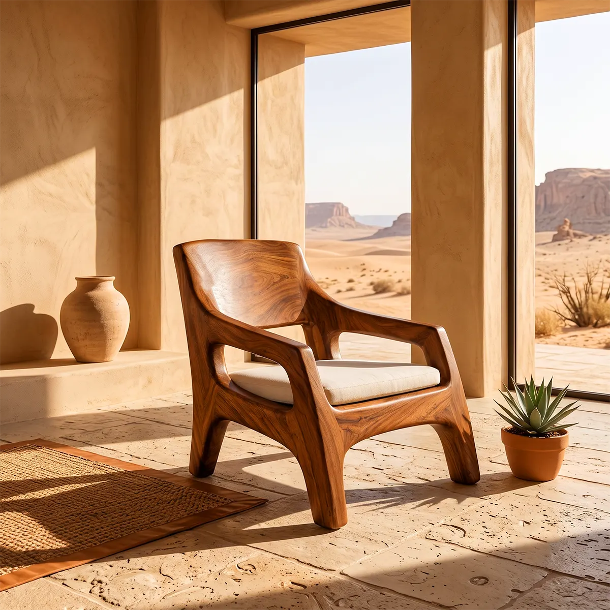 Sculptural Curved Lounge Chair | Modern Organic Accent Chair with Open Arms