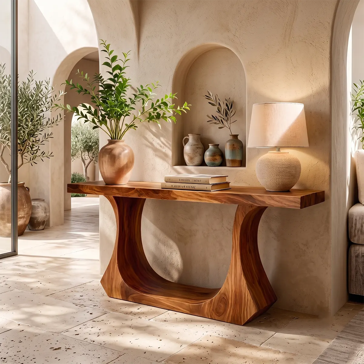 Modern Wooden Console Table with Sculptural Open Arch Base for Entryway & Hallway TT006-5795